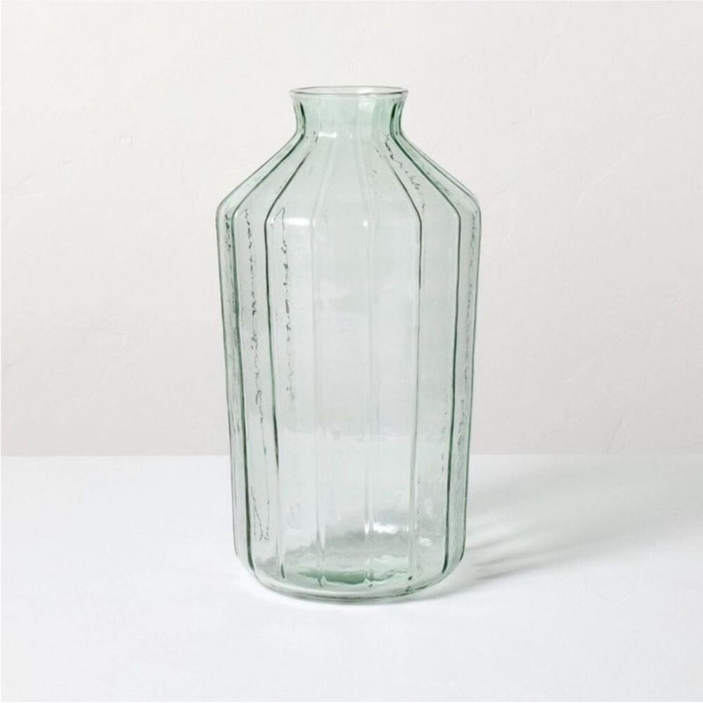 14" Ribbed Glass Decorative Flower Vase - Hearth & Hand with Magnolia